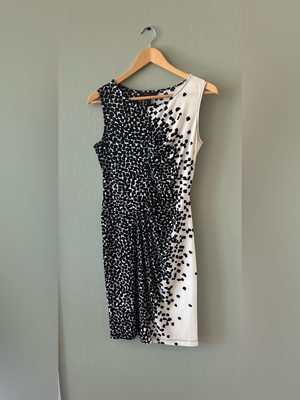 BCBGMaxAzria Camila Black White Ruched Front Sleeveless Dress Small